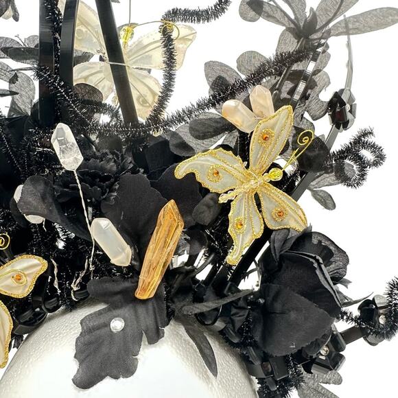 GOTHIC Artisan halo crown Black Floral Headpiece with Butterfly Accent handmade main image 6